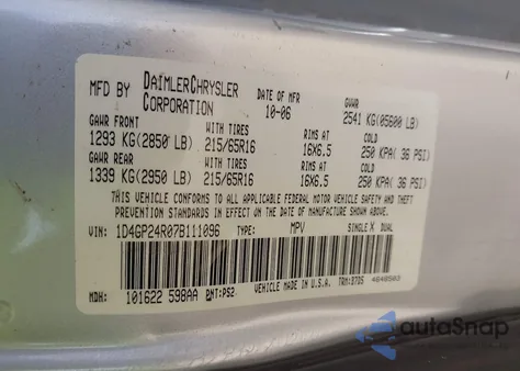 2007 Dodge Grand Caravan Se from USA, damaged, VIN 1D4GP24R07B111096